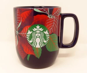 NEW Starbucks Christmas NAVY BLUE Poinsettia Coffee Tea Mug Cup 2020 - Picture 1 of 6