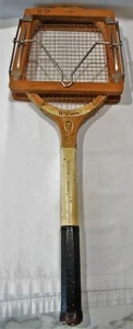 1930s-40s Wilson Ellsworth Vines Blue Ace Wood Tennis Racquet & Press - Picture 1 of 12