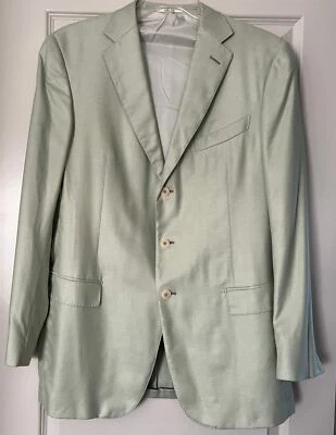 Jaqueta Blazer Longa Ermenegildo Zegna Masculina Verde Claro Cashmere Mescla de Seda - ... - Imagem 1 de 4