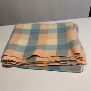 Vintage Pink Blue Check Blanket Large Single / Double 210cm x 177cm - Picture 1 of 19