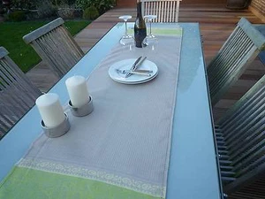 Table Runner Jacquard Linen 50x170 cm Gray Green with Paisley Motifs - Picture 1 of 4