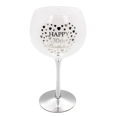 Bianco & Argento Compleanno Gin Vetro - Cuore Dettaglio - 30th Compleanno - Immagine 1 di 3