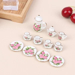Dollhouse Mini Flower Blossom Ceramic Tea Set Kitchen Food and Play DIY T_i4 - Picture 1 of 12