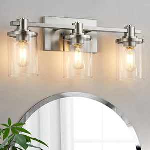 3-Light Bathroom Vanity Light, Brushed Nickel Bathroom Lights Fixtures over Mirr - Picture 1 of 7