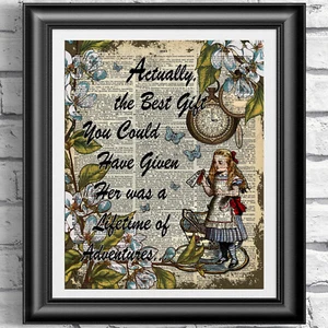 Alice in Wonderland Quote Print Vintage Dictionary Picture Wall Art Adventure - Picture 1 of 6