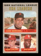 1970 O-Pee-Chee #67 Steve Carlton/Bob Gibson/Juan Marichal NL ERA Leaders VGEX X