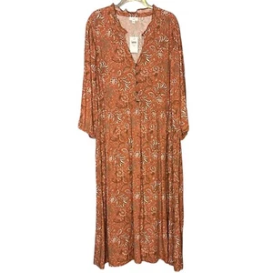 J. Jill Auberge Maxi Dress Size 2X Butternut Brown Paisley V Neck 3/4 Sleeve NWT - Imagen 1 de 8
