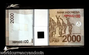 INDONESIA 2000 RUPIAH P-148 2012 SOLID LOW # 000001 to 100 FULL BUNDLE UNC NOTE - Picture 1 of 2