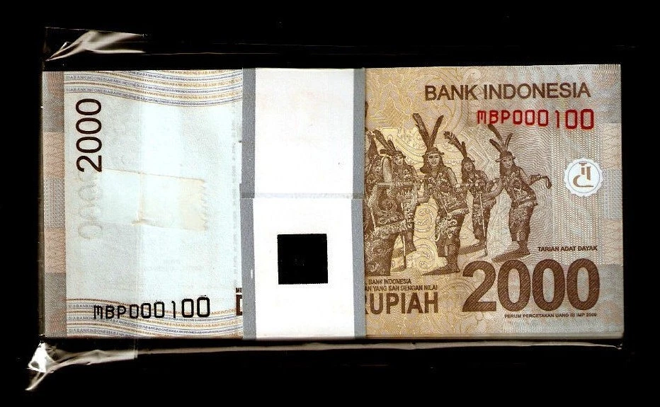 INDONESIA 2000 RUPIAH P-148 2012 SOLID LOW # 000001 to 100 FULL BUNDLE UNC NOTE - Image 1 of 2