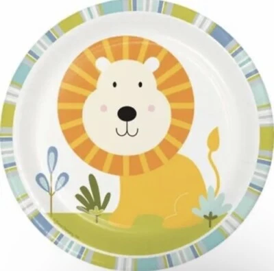 Happy Jungle Lion Boy 7 Inch Paper Plates 8 Pack Baby Shower First Birthday - Image 1 of 2