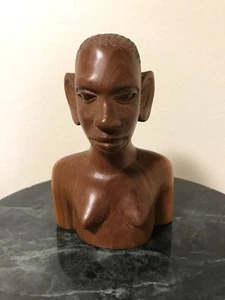 "Cabeza de mujer tribal africana de colección tallada a mano de madera 6 1/2" - Imagen 1 de 6