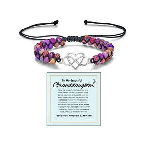 For Granddaughter - For You Are Always In Mine Beads Bracelet, Double Black - Picture 1 of 6