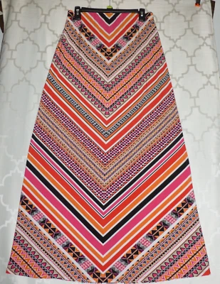ECI длинный макси юбка цветной геометрический богемное ацтекский принт оранжевый розовый черный размер M - Изображение 1 из 4