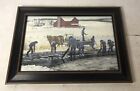 PAT GAMBY LITHO PRINT AMISH MEN CUTTING ICE HORSE BARN FARM FRAMED SIGNED BACK