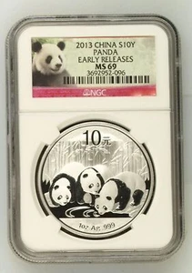 2013 CHINA, PEOPLE'S REPUBLIC Silver 10 YUAN NGC MS-69 PANDA EARLY RELEASES - Picture 1 of 2
