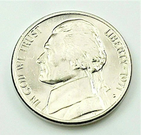 1971 D Jefferson Nickel - BU Coin Pulled from an OBW Roll Cover