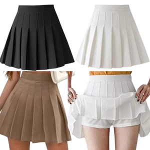 Women/Girl High Waist Skirt Pleated Plaid Casual Tennis Style Mini Skater Skirts - Picture 1 of 6