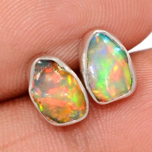 Natural Ethiopian Opal Polish Rough 925 Silver Earrings Stud Jewelry CE50554 - Picture 1 of 1