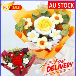 Knitted Flower Crochet Flower Bouquet Finished Hand Woven Preserved Flower BH - Picture 1 of 18