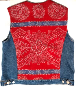 Vintage Pendleton Womens Wool Denim Vest Button Blue Red Sz X-Large - Lovely! - Picture 1 of 6