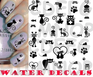 AGUA Nail Art GATITO gato NEGRO patas transferencia STICKERS decals calcomanía - Picture 1 of 2