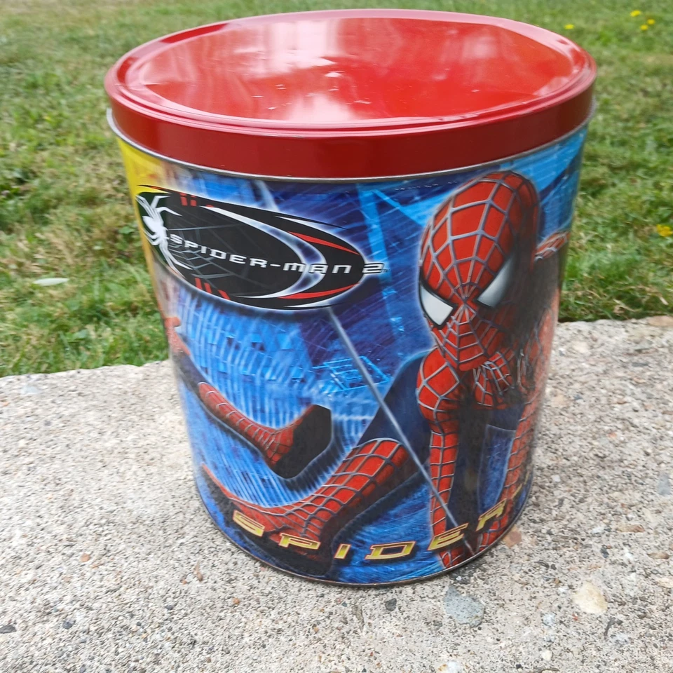 Y2K 2004 SPIDERMAN 2 COLUMBIA PICTURES/MARVEL 11" POPCORN TIN HTF - Image 1 of 4