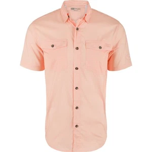 DRAKE Mens Frat Gingham Check Button-Down Peach Pearl Tonal SS Shirt DS2265-PPT - Picture 1 of 3