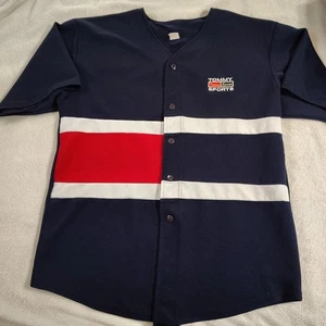 Maglia uomo vintage Y2K Tommy sportiva con bottoni stile righe taglia large - Foto 1 di 6