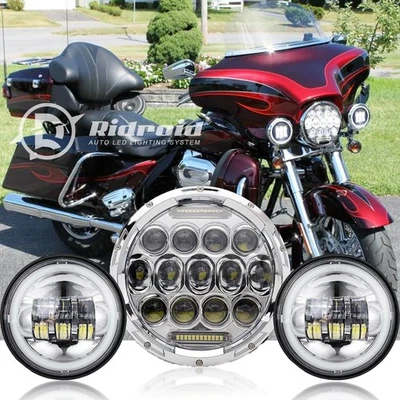 7"LED Headlight+4.5"Fog Passing Light Combo For Harley Davidson Heritage Softail - Image 1 of 4