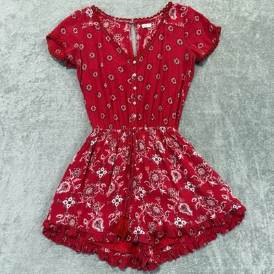 Hollister Women's Short Romper Size S Red Floral Print Bandana Western Ruffle - Image 1 of 4