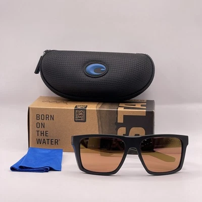 Costa Del Mar Mens Lido Large Square 580G Polarized Mirror Sunglasses Black/Gold - Image 1 of 4