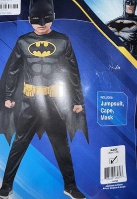 Batman Costume Jumpsuit , Cape & Mask Batman Halloween Costume Child Lg 12-14 - Image 1 of 2
