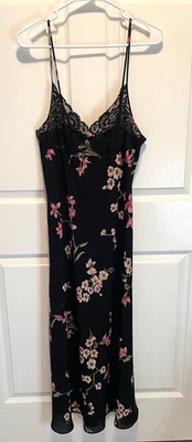 Maxi Vestido Sin Mangas Oscar De La Renta Etiqueta Rosa Camisón Negro Floral Encaje Talla L Foto 1 de 4
