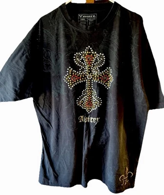 Camisa Avirex RARA Logo Cruzado Y2K Talla 3XL Negra Streetwear Gráfico Tachuelas Cruzadas Foto 1 de 2