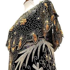 Jaw Dropping Vintage 100% Silk Cocktail Party Dress Small Flapper sequin beaded - Picture 1 of 13