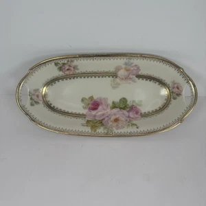 Antike Bavaria handbemalte 11,5" ovale Schale rosa & weiß rosegold siehe Bilder - Bild 1 von 12