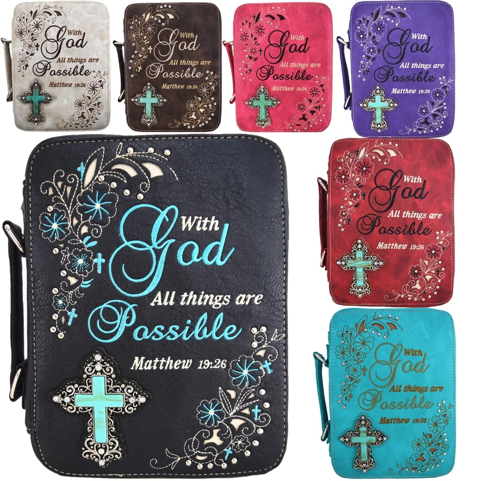 Western Style Floral Embroidered Scripture Bible Cover Books Case Messenger Bag - Image 1 of 1