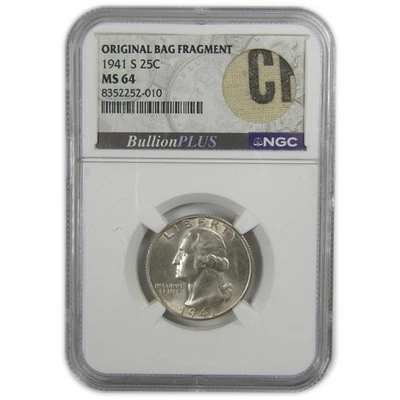 1941 S Washington Quarter MS 64 NGC Silver Bag Fragment SKU:I20609 - Image 1 of 4