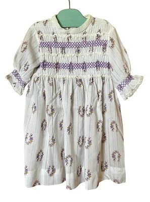 Vestido De Colección Carol Evans Niñas Pascua Púrpura Floral Dimity Smocking Fiesta Talla 4 Foto 1 de 4