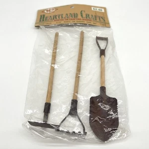 Heartland Crafts Rusted Tin Garden Tool Set of 3 Farm Dollhouse 5-1/2" Miniature - Picture 1 of 7