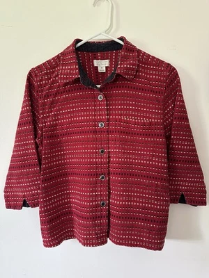 Christopher & Banks Womens Button Shirt Jacket Linen Size Medium Red Stripe - Image 1 of 4