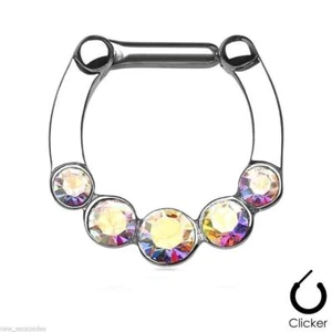 Septum Nase Captive Clicker 5 Aurora Borealis Edelsteine 16 Stärke 5/16" Stahl - Bild 1 von 3
