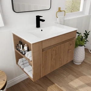 30" Floating Wall Mount Bathroom Vanity Cabinet W/Basin Sink+ Adjustable Shelf - Picture 1 of 10