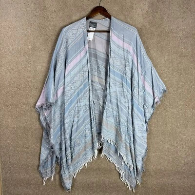 Mantón envolvente Moment by Moment para mujer talla única azul a rayas frente abierto flecos con cuentas Foto 1 de 4
