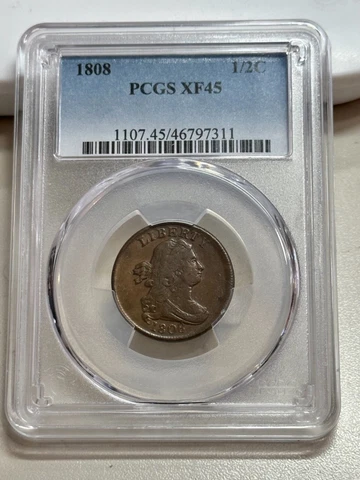 1808   DRAPED BUST HALF CENT     PCGS  XF45     HIGHER GRADE KEY DATE Cover