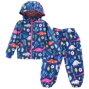 Toddler Baby Boy Girl Dinosaur Waterproof Outfits Hooded Coat+Pants Clothes Set - Picture 1 of 14