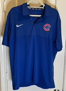 Nike BSBL Chicago Cubs Performance Polo Shirt Mens XL Blue Stretch Wicking MLB - Picture 1 of 10