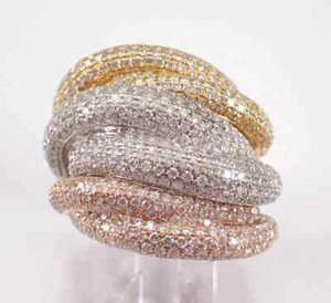 4Ct Round Cut Real Moissanite Multi Row Wedding Ring 14k Tri Color Gold Plated - Picture 1 of 10