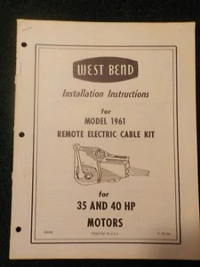1958 West Bend Outboard 1961 Remote Electric Cable Kit Installation Manual  - Foto 1 di 4