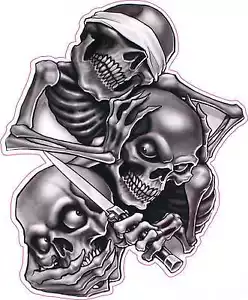 Decalcomania adesivo vinile tatuaggio cranio vedere no, sentire no, parlare senza parlare male 5 pollici - Foto 1 di 1